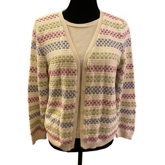 Alfred Dunner White Multicolored Stripes Faux Sweater Set Sz L petite - Picture 1 of 12